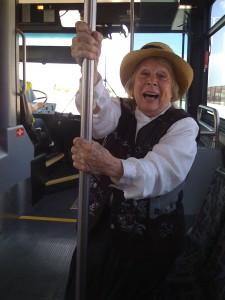 Rosemary on the bus in Iowa